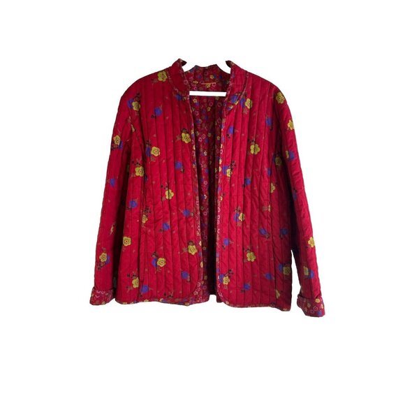 American Vintage Jackets & Blazers - Vintage 90s Rainbow Floral Quilted Quilt Coat Jacket Cottagecore